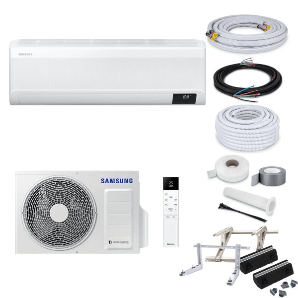 Samsung Klimaanlage Wind-Free Elite AR09CXCAAWKNEU/X R32 Wandgerät-Set 2,5 kW - 7 Meter - Wandkonsole MS230