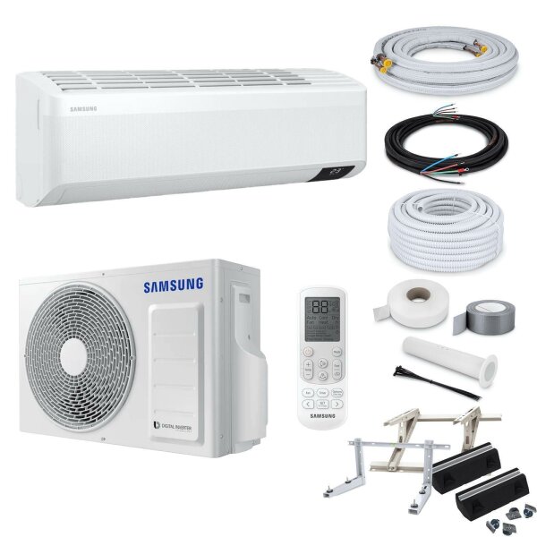 Samsung Klimaanlage Wind-Free Avant AR09TXEAAWKNEU/X R32 Wandgerät-Set 2,5 kW mit Montage Set und Befestigung - 6 Meter Bodenkonsole GDS400