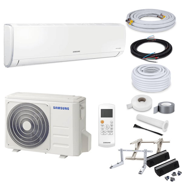 Samsung Klimaanlage AR35 AR09TXHQASINEU/X R32 Wandgerät-Set 2,6 kW mit Montage Set und Befestigung (WiFi optional) - 5 Meter Wandkonsole MS230 mit WiFi