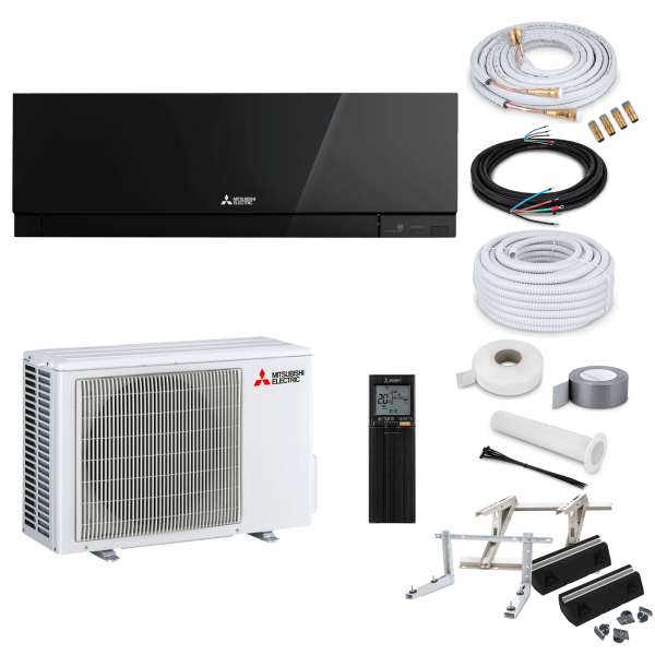 Mitsubishi Klimaanlage Premium MSZ-EF25VGK B R32 Wandgerät-Set 2,5 kW - Schwarz - ohne Quick Connect - Wandkonsole MS230