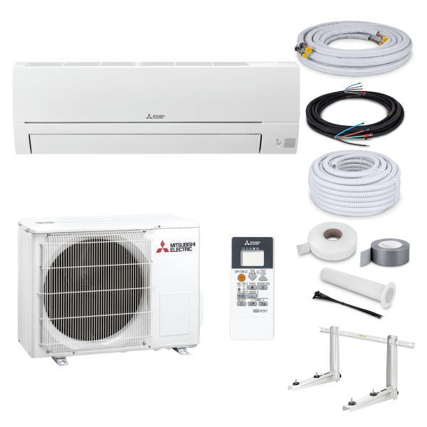 Mitsubishi Klimaanlage MSZ-HR25VF R32 Wandgerät-Set 2,5 kW mit Montage Set und Befestigung (WiFi optional) - 18 Meter Wandkonsole MS230 ohne WiFi