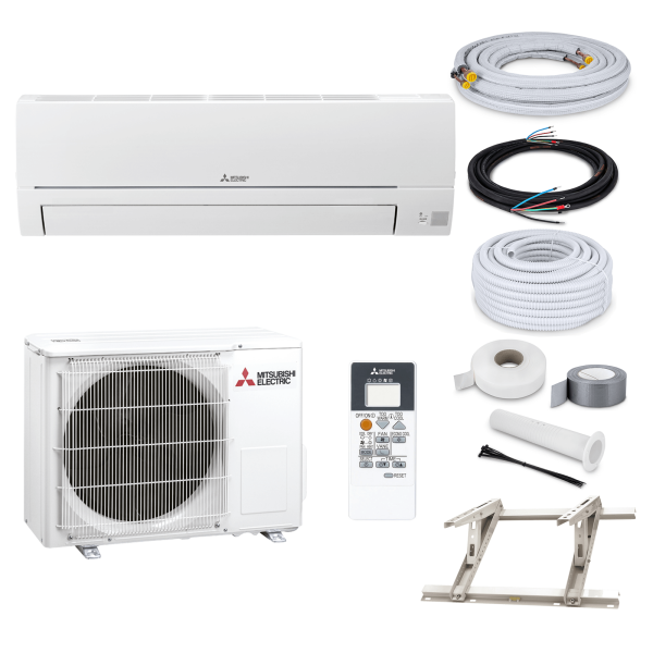 Mitsubishi Klimaanlage MSZ-HR25VF R32 Wandgerät-Set 2,5 kW mit Montage Set und Befestigung (WiFi optional) - 11 Meter Dachkonsole MT630 mit WiFi