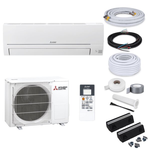 Mitsubishi Klimaanlage MSZ-HR50VF R32 Wandgerät-Set 5,0 kW mit Montage Set und Befestigung (WiFi optional) - 12 Meter Bodenkonsole GDS400 ohne WiFi