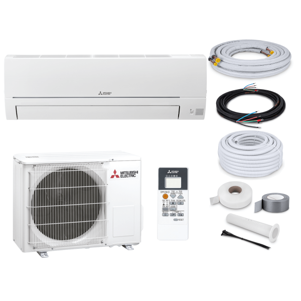 Mitsubishi Klimaanlage MSZ-HR50VF R32 Wandgerät-Set 5,0 kW mit Montage Set und Befestigung (WiFi optional) - 14 Meter ohne Befestigung mit WiFi