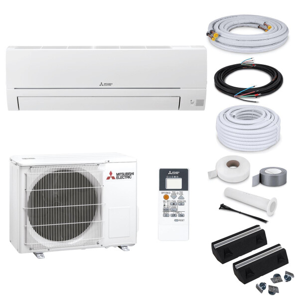 Mitsubishi Klimaanlage MSZ-HR50VF R32 Wandgerät-Set 5,0 kW mit Montage Set und Befestigung (WiFi optional) - 17 Meter Bodenkonsole GDS400 mit WiFi
