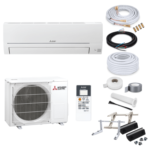 Mitsubishi Klimaanlage MSZ-HR50VF R32 Wandgerät-Set 5,0 kW - 19 Meter + Nachfüllung - Wandkonsole MS253 - mit WiFi