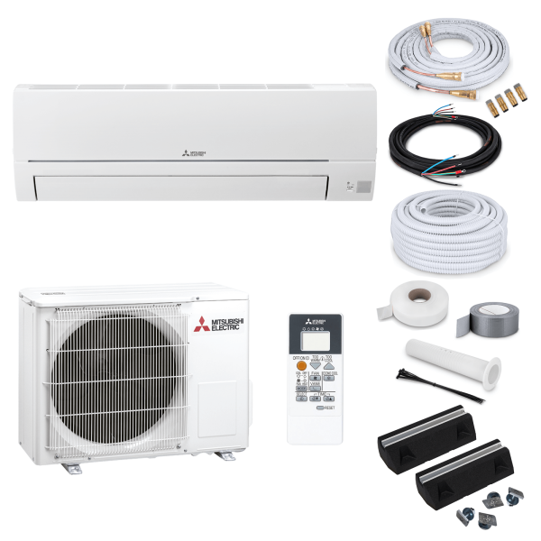 Mitsubishi Klimaanlage MSZ-HR25VF R32 Wandgerät-Set 2,5 kW mit Quick Connect und Befestigung (WiFi optional) - 17 Meter mit Nachfüllung Bodenkonsole GDS 400 ohne WiFi