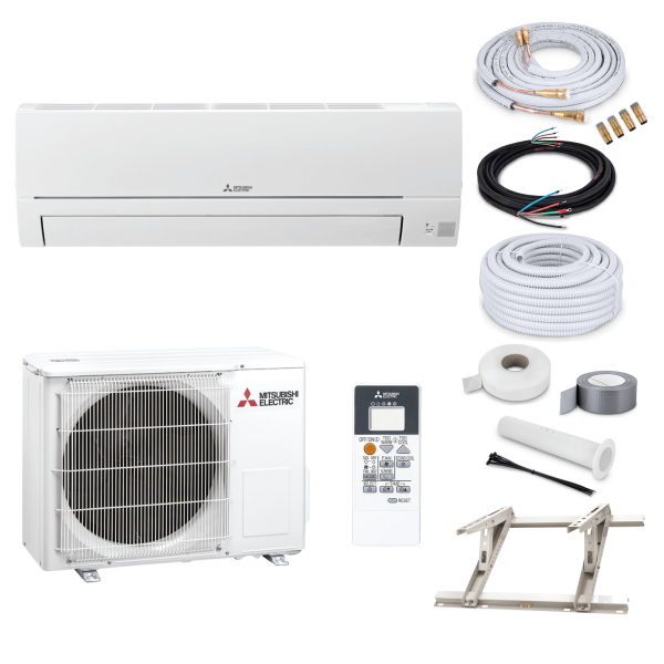 Mitsubishi Klimaanlage MSZ-HR25VF R32 Wandgerät-Set 2,5 kW mit Quick Connect und Befestigung (WiFi optional) - 19 Meter mit Nachfüllung Dachkonsole MT630 ohne WiFi