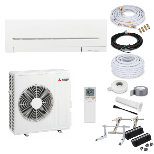 Mitsubishi Klimaanlage MSZ-AP71VGK R32 Wandgerät-Set 7,1 kW - 19 Meter + Nachfüllung - Dachkonsole MT650