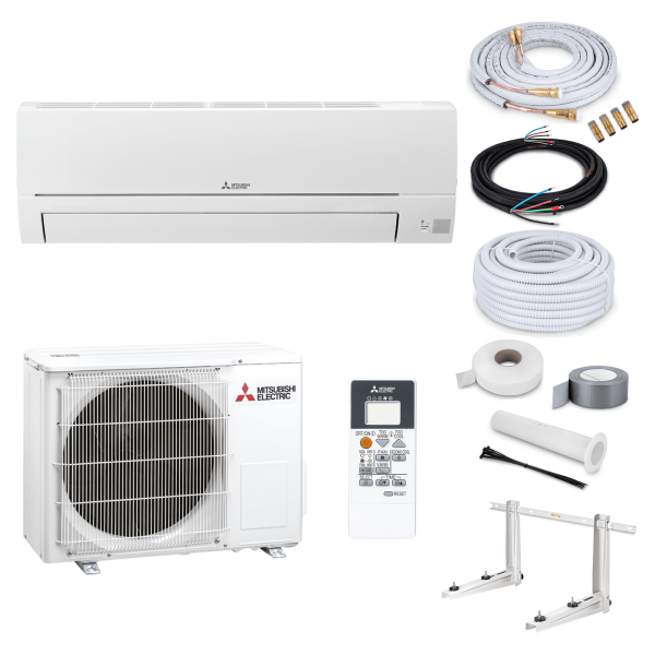 Mitsubishi Klimaanlage MSZ-HR25VF R32 Wandgerät-Set 2,5 kW mit Quick Connect und Befestigung (WiFi optional) - 14 Meter mit Nachfüllung Wandkonsole MS230 mit WiFi