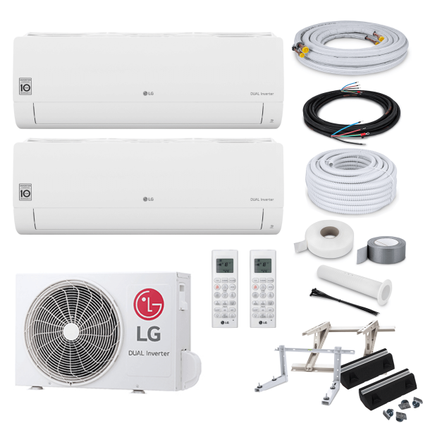 LG MultiSplit Standard - 2x S09ET + MU2R15 - 2,5 kW mit Montage Set und Befestigung