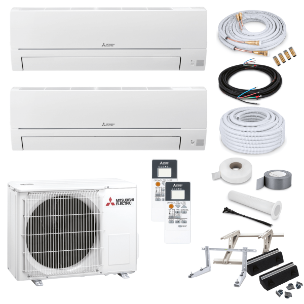 Mitsubishi MultiSplit - 2x MSZ-HR25VF + MXZ-2HA40VF - 2,5 kW - ohne Quick Connect - Wandkonsole MS253 - ohne WiFi