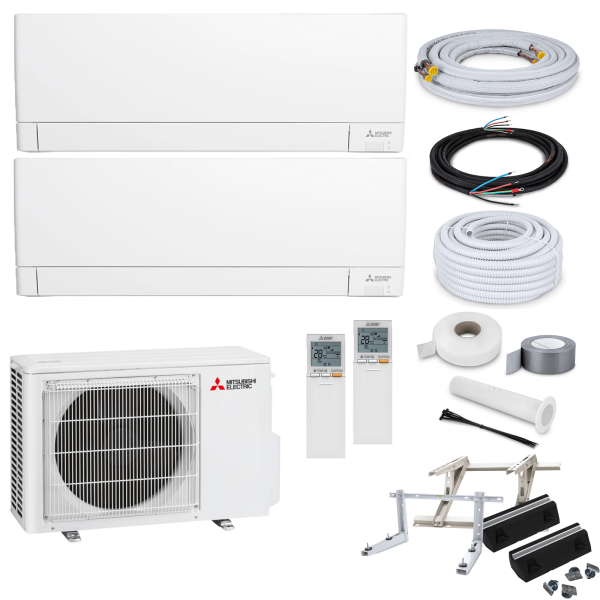 Mitsubishi MultiSplit Standard - 2x MSZ-AY25VGK + MXZ-2F42VF4 - 2,5 kW - ohne Montage Set - Wandkonsole MS253