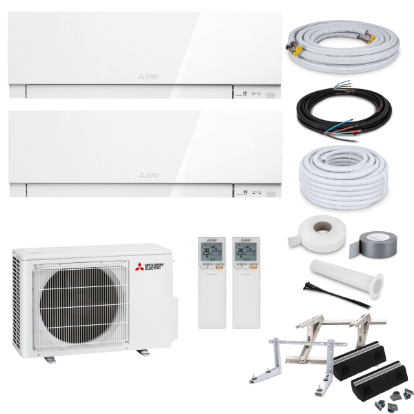 Mitsubishi MultiSplit Premium - 2x MSZ-EF25VGKW + MXZ-2F42VF4 - 2,5 kW - Weiß - ohne Montage Set - Wandkonsole MS253