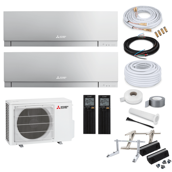 Mitsubishi MultiSplit Premium - 2x MSZ-EF25VGKS + MXZ-2F42VF4 - 2,5 kW - Silber - ohne Quick Connect - ohne Befestigung