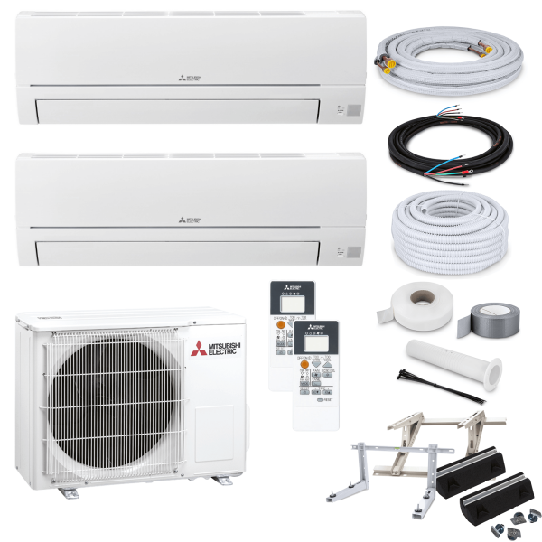 Mitsubishi MultiSplit - 2x MSZ-HR25VF + MXZ-2HA40VF - 2,5 kW - ohne Montage Set - Wandkonsole MS253 - ohne WiFi