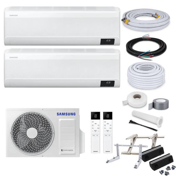 Samsung MultiSplit Wind-Free Elite - 2x AR12CXCAAWKNEU + AJ050TXJ2KG/EU - 3,5kW - ohne Montage Set - Wandkonsole MS253