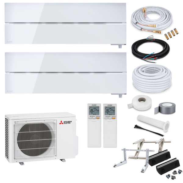 Mitsubishi MultiSplit Diamond - 2x MSZ-LN25VG2W + MXZ-2F42VF4 - 2,5 kW - Natural White - ohne Quick Connect - Wandkonsole MS253