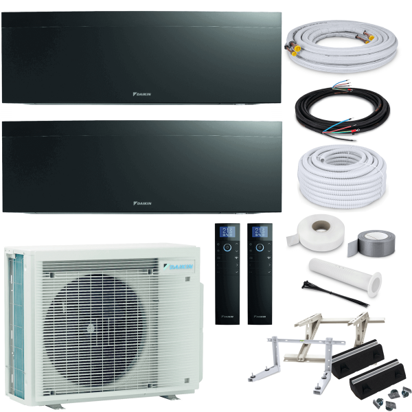 Daikin MultiSplit Emura - 2x FTXJ35AB + 2MXM50A9 - 3,5 kW - Schwarz - ohne Montage Set - Wandkonsole MS253