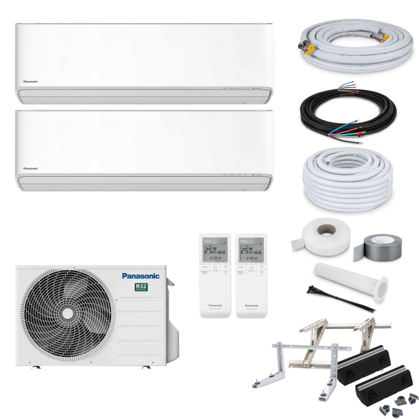 Panasonic MultiSplit Etherea - 2x CS-Z35ZKEW + CU-2Z50TBE - 3,5 kW - Weiß - ohne Montage Set - Wandkonsole MS253