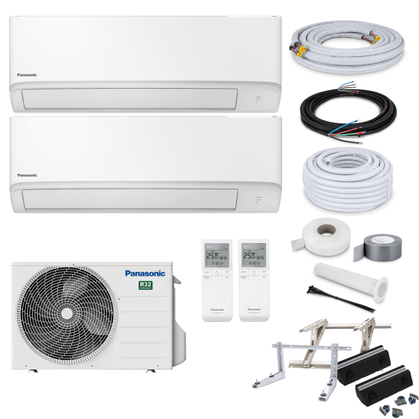 Panasonic MultiSplit Ultrakompakt - 2x CS-TZ35ZKEW + CU-2TZ50TBE - 3,5 kW - ohne Montage Set - Wandkonsole MS253